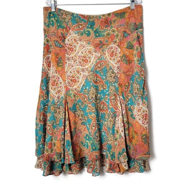 Chaps by Ralph Lauren Y2K 90s Style Multicolor Paisley Fairy Slip Midi Skirt L - Picture 1 of 10